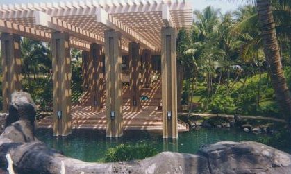 Photo of large polished wood staircase at Hilton